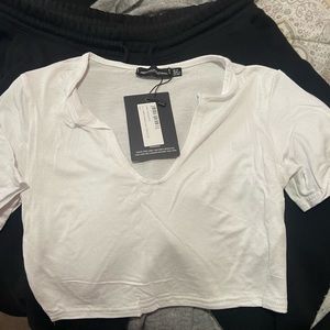 Pretty Little Thing- White vneck crop top